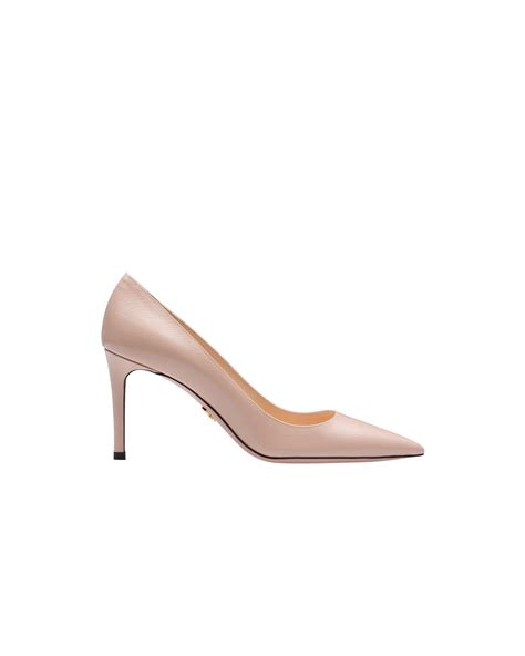 Powder Pink Saffiano Textured Patent Leather Pumps .